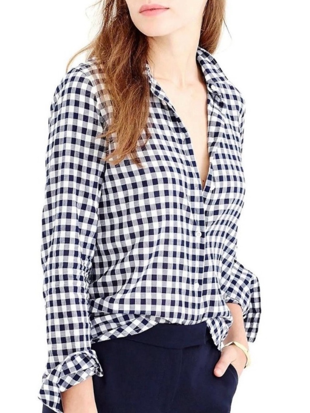J.Crew Women’s Classic-fit boy shirt in crinkle gingham in Blue/White-Size 8